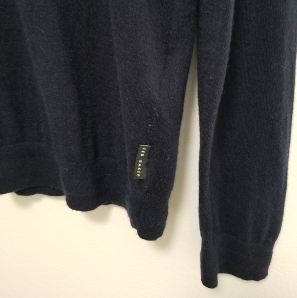 Ted Baker London Mens Navy Blue V-neck Wool Cashmere Sweater Fine Knit Medium - Picture 6 of 11